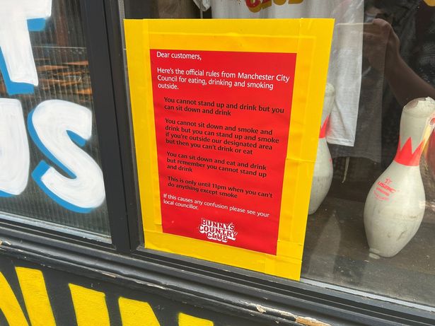 The 'cheeky' sign outside Bunny's Country Club in the Northern Quarter regarding outside drinking rules