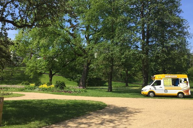 On sunny days an ice cream van is often found parked up in Peel Park, Salford 