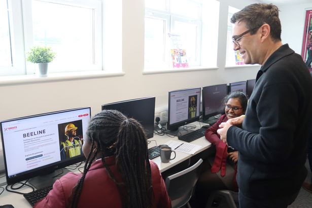 Andy Burnham visit to Rayner Stephens High School in Tameside to announce Beeline platform