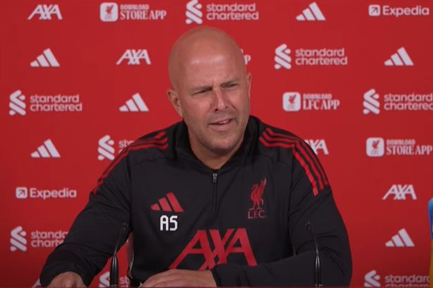 Liverpool head coach Arne Slot speaks at today's press conference
