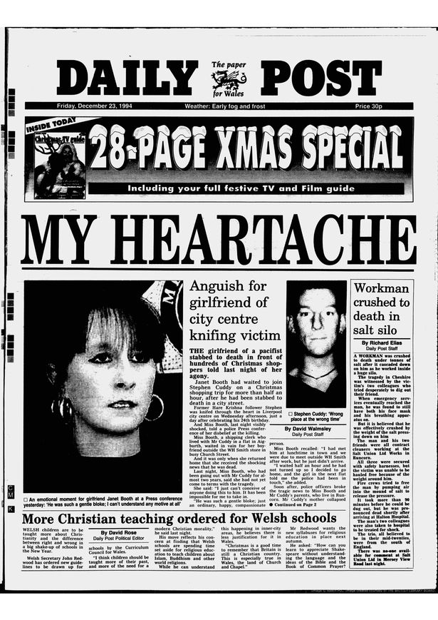 Front page of the Liverpool Daily Post the day after Stephen Cuddy was killed