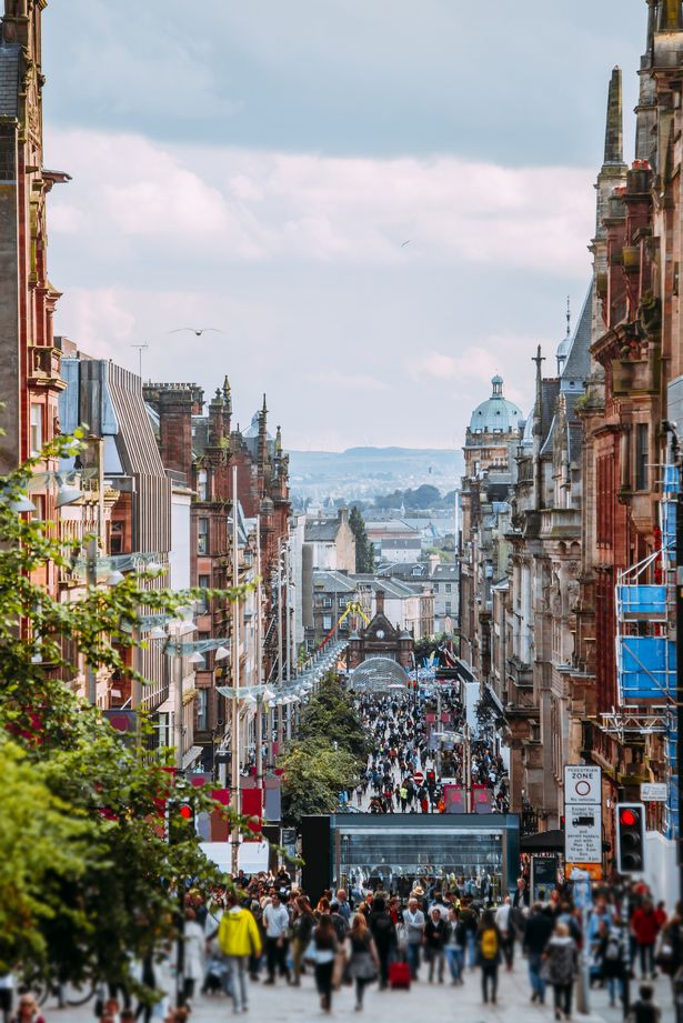 Buchanan Street, one of the main streets in Glasgow, Scotland.