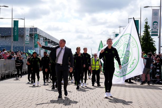 Brendan Rodgers and Callum McGregor walk down the Celtic Way