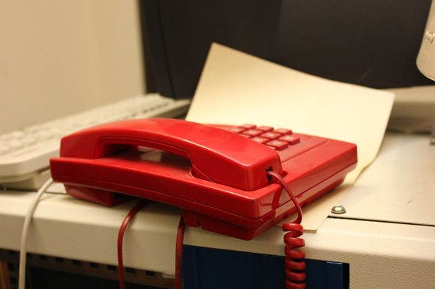 The panic phone - a red telephone once found in a Cold War bunker in Oldham. 