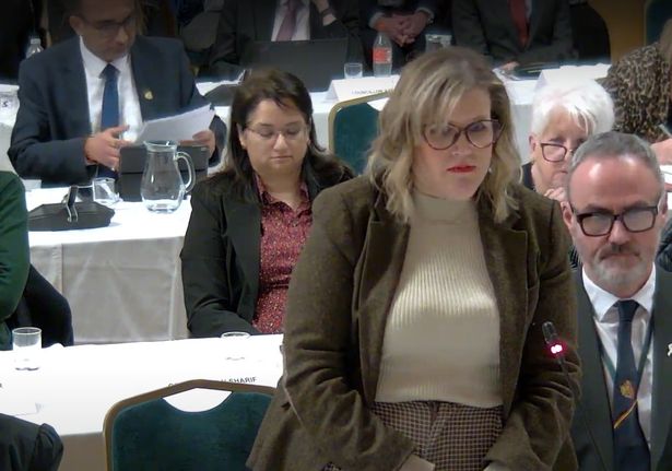 Coun Eleanor Wills, leader of Tameside Council, speaking in Dukinfield Town Hall