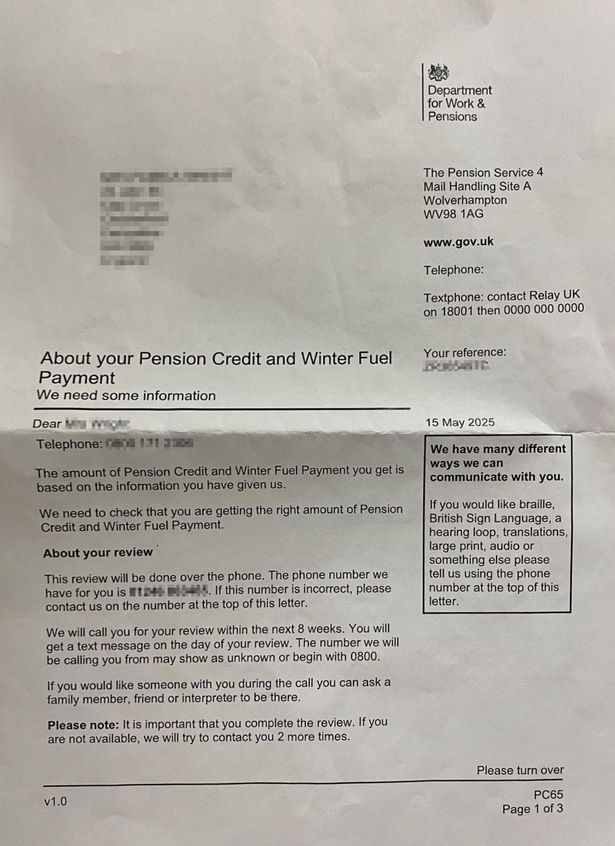 An example of a fake DWP phishing letter