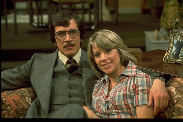 Norman Eshley and Sheila Fearn in character as Jeffrey and Ann Fourmile on the set of sitcom George And Mildred - Norman has died at the age of 80, his agent has shared 