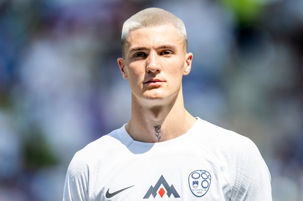 Manchester United target Benjamin Sesko in action for Slovenia.