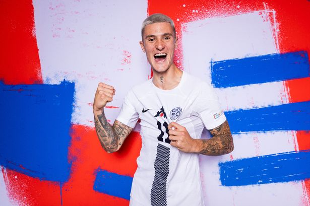 Benjamin Sesko of Slovenia poses