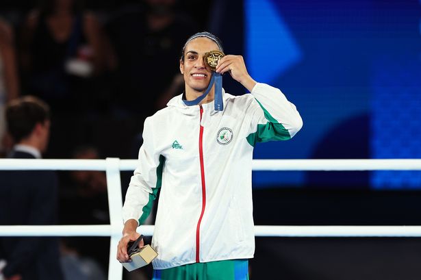 Olympic champion Imane Khelif celebrates after winning gold at the Paris 2024 Games