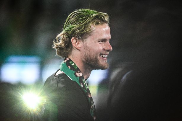 Sporting Lisbon's Danish midfielder Morten Hjulmand smiles