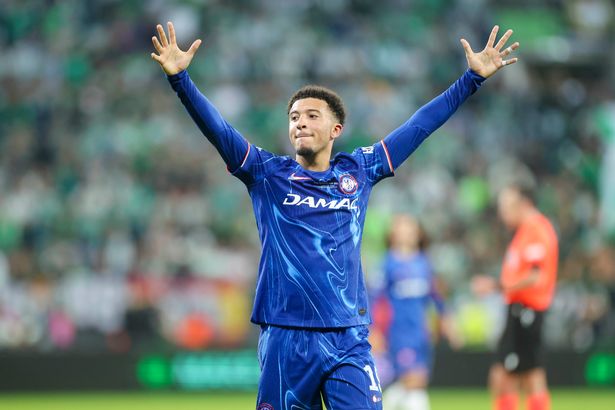 Jadon Sancho celebrates Chelsea winning the Europa Conference League