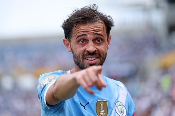 ORLANDO, FLORIDA - JUNE 26: Bernardo Silva #20 of Manchester City reacts during the FIFA Club World Cup 2025 group G match between Juventus FC and Manchester City FC at Camping World Stadium on June 26, 2025 in Orlando, Florida. (Photo by Dan Mullan/Getty Images)