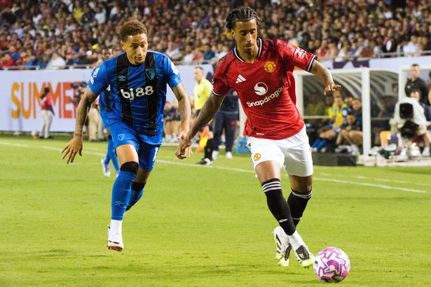 Leny Yoro in action for Manchester United against Bournemouth.