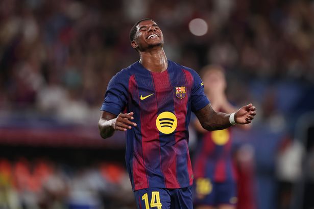 Marcus Rashford of FC Barcelona disappointed during the    match between FC Barcelona v Como  at the Lluis Companys Olympic Stadium on August 10, 2025 in Barcelona Spain