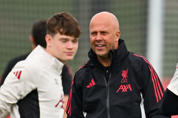 Liverpool head coach Arne Slot during a training session at AXA Training Centre on August 21 2025