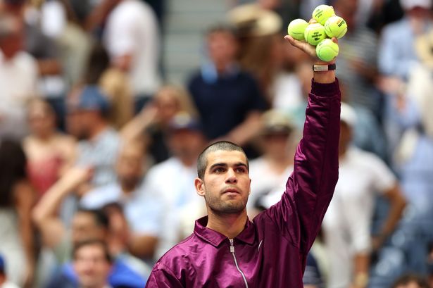 Carlos Alcaraz of Spain looks on after defeating Luciano Darderi of Italy in their Men's Singles Third Round match on Day Six of the 2025 US Open at USTA Billie Jean King National Tennis Center on August 29, 2025 in the Flushing neighborhood of the Queens borough of New York City.