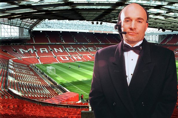 Old Trafford in background and minder-type person superimposed on top 