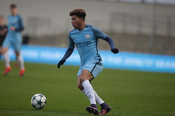 Jadon Sancho playing for Manchester City U19s