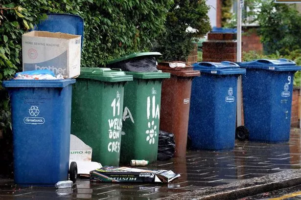Waste bins lining the street 