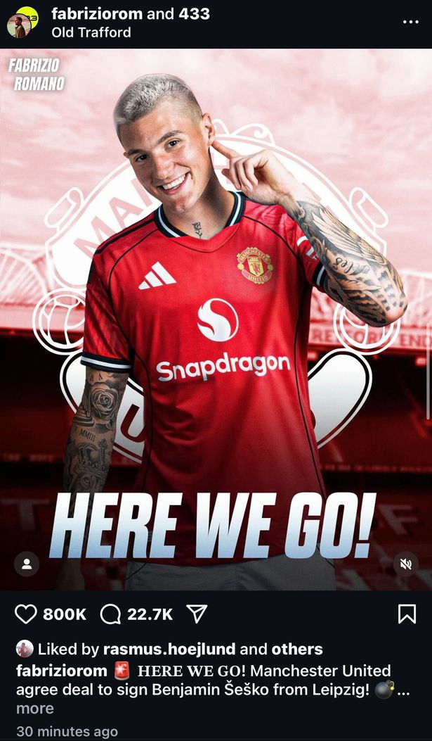 Rasmus Hojlund appeared to have liked a report surrounding Man United's interest in Rasmus Hojlund.