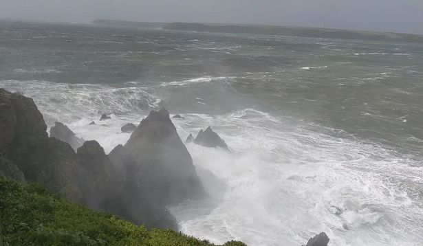 Stormy seas and wild wind at Thorne Island, Pembrokeshire