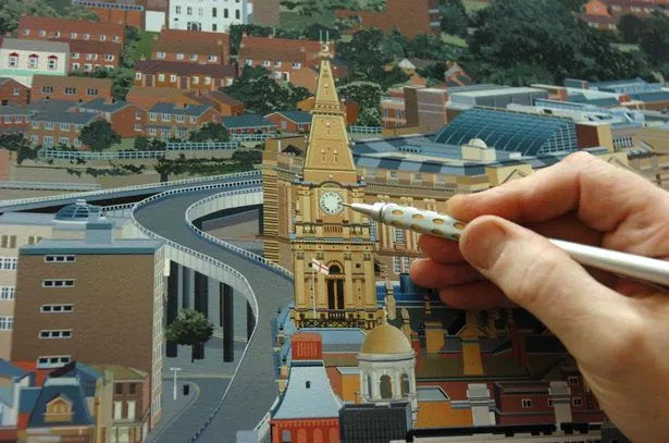 Artist Ben Johnson, with the Liverpool Cityscape painting at The Walker Art Gallery, depicting fine detail the Liverpool area. Taken from Tark for Echos of the Past - January 30 2008