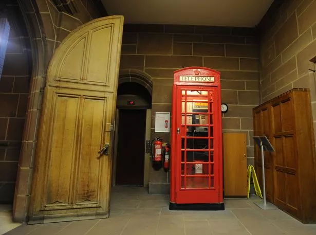 Red telephone box inside Liverpool Cathedral.(Pic Andrew Teebay).