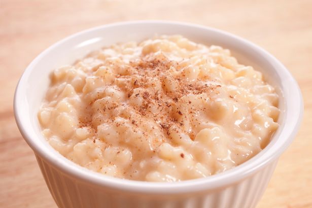 Rice pudding sprinkled with nutmeg in an individual ramekin