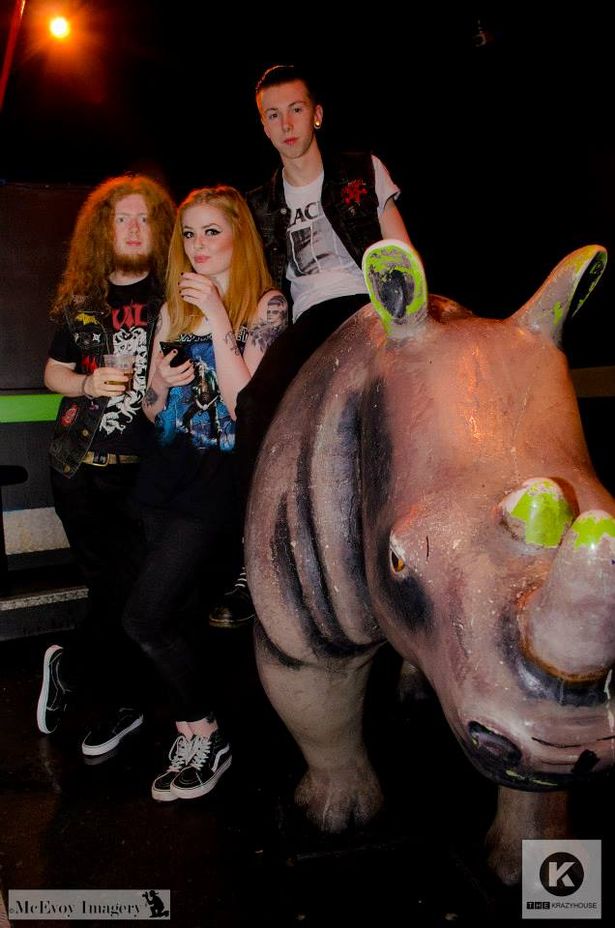 Inside The Krazyhouse of Wood Street, Liverpool. Clubbers and the famous big rhino