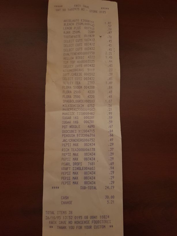 A receipt Chris Eyres, from Prenton, found in his late mum's belongings. 