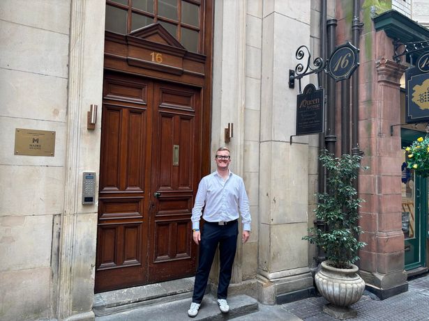 Outside 16 Queen Avenue Apartments on Queen Avenue, Liverpool city centre. Pictured, Peter Schriewersmann, co- owner of Happy Days Apartments