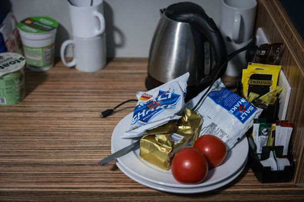 A table top doubles as a kitchen area.
