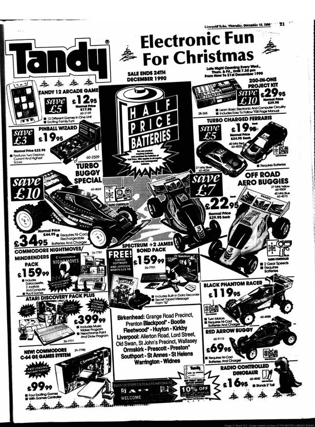 An advertisement in the Liverpool Echo for Tandy on December 13, 1990