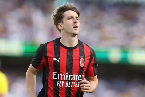 Alexis Saelemaekers of AC Milan in action during the pre-season friendly match against Leeds United this weekend
