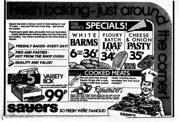 A Sayers bakery ad featured in the Liverpool ECHO on April 30, 1987