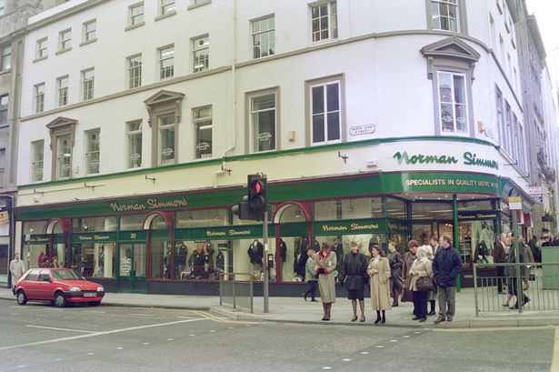 Norman Simmons and Co, mens clothing shop on the corner of Cook Street and North John Street, Liverpool, L2.

Picture taken 16th November 1993