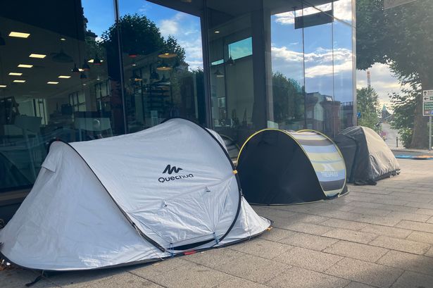 Tents in Stockport town centre on August 14.
