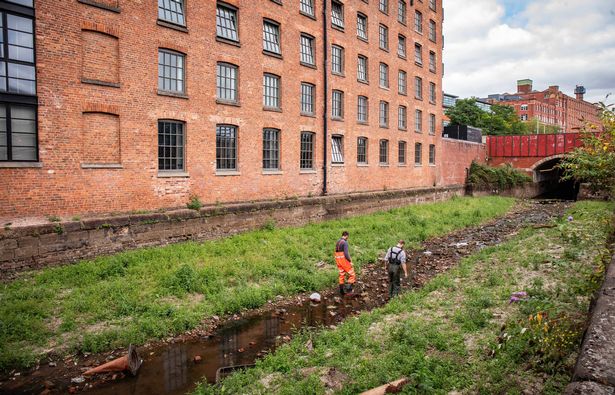 Low water levels in Rochdale Canal in Manchester city centre