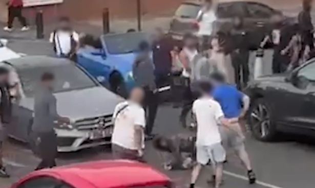 The disturbing scenes were captured on camera after violence broke out in broad daylight in Sprakhill, Birmingham