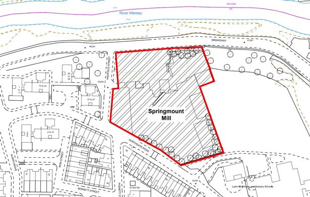 A map showing the boundary of the Springmount Mill development alongside Highfield Street.