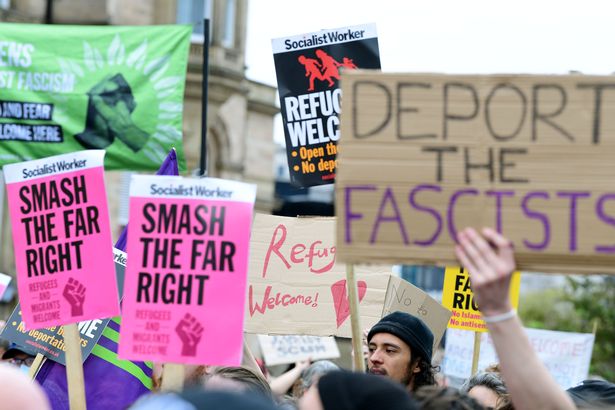 Anti-fascist supporters at the UKIP rally