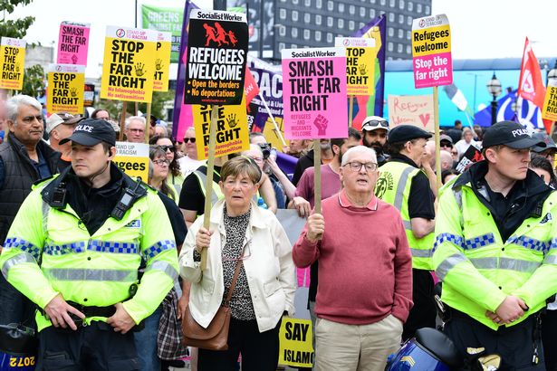 Anti-fascist supporters at the UKIP rally
