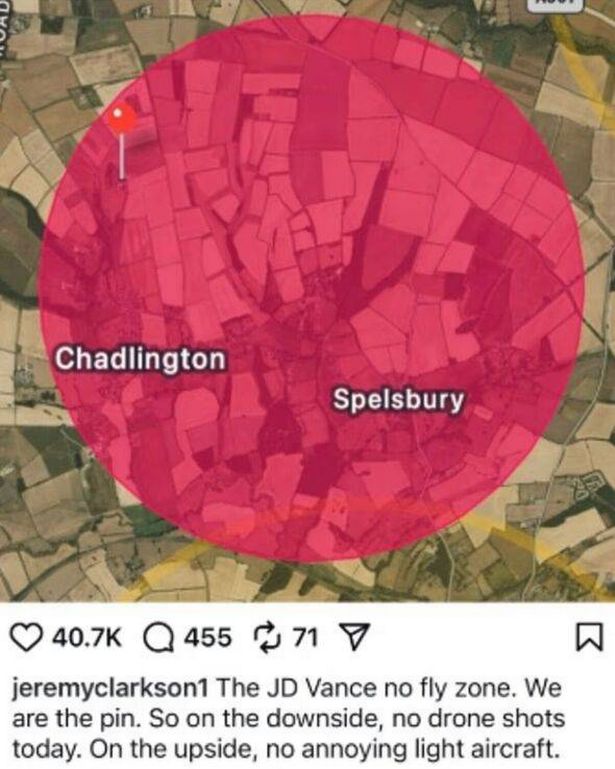 Jeremy Clarkson shared the no-fly zone perimeter