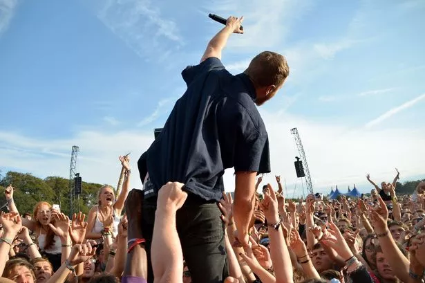Dan Reynolds of the Imagine Dragons performs during day three of Leeds Festival in Bramham Park, Leeds