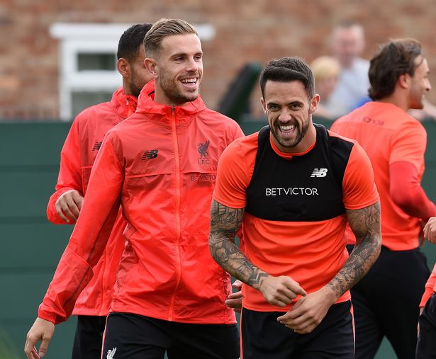 Jordan Henderson and Danny Ings during a Liverpool training session