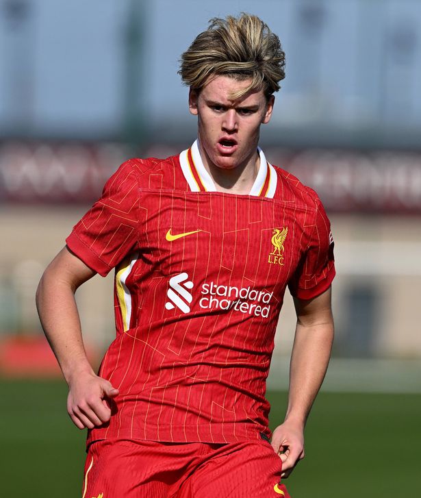 LIVERPOOL, ENGLAND - MARCH 08: (THE SUN OUT, THE SUN ON SUNDAY OUT) Joe Bradshaw of Liverpool in action during the U18 PL game at AXA Training Centre on March 08, 2025 in Liverpool, England. (Photo by Nick Taylor/Liverpool FC/Liverpool FC via Getty Images)