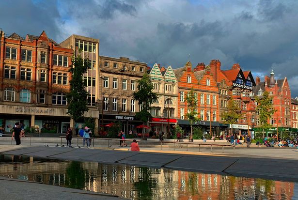 Nottingham, United Kingdom – October 06, 2019: Historic buildings on Long Row in central Nottingham, UK.