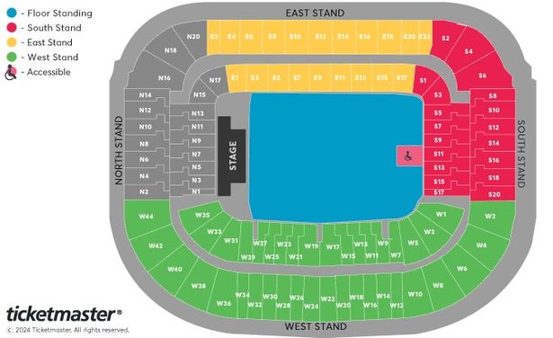 Ticketmaster seating plan for Oasis in Edinburgh