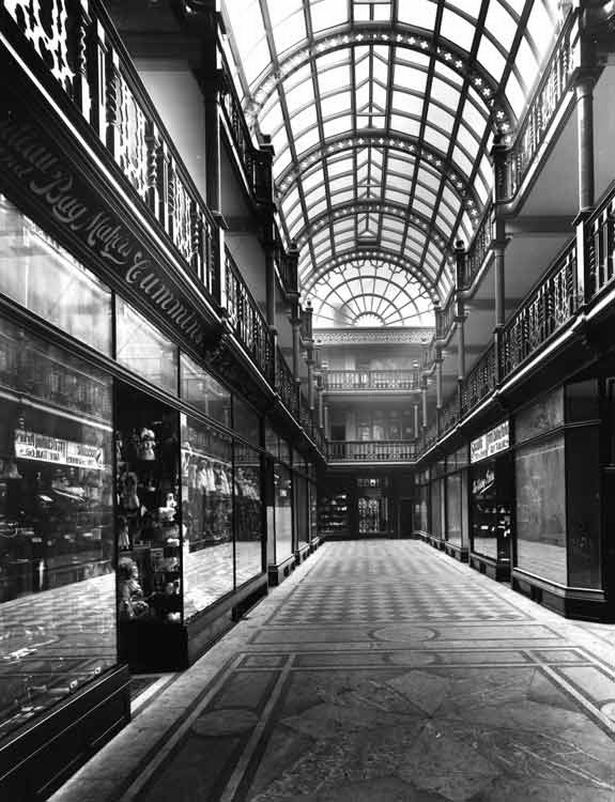 The large glass ceiling of Lord Street Arcade in Liverpool, designed to flood the shops with natural light